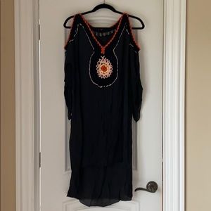 Embroidered coverup. Cold shoulder. Long sleeves.